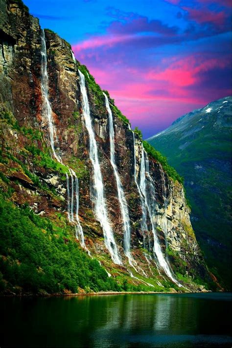 Waterfalls Seven Sisters Geiranger Fjord Norway Beautiful Places In