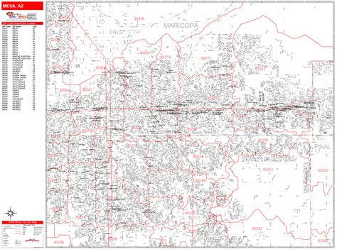 Mesa Arizona Zip Code Wall Map Red Line Style By Marketmaps Mapsales