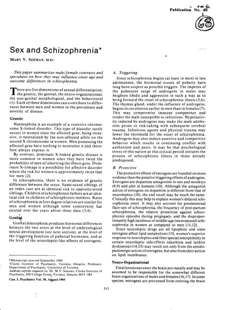 Pdf Sex And Schizophrenia