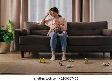 Postnatal Depression Stressful Motherhood Concept Exhausted Stock Photo