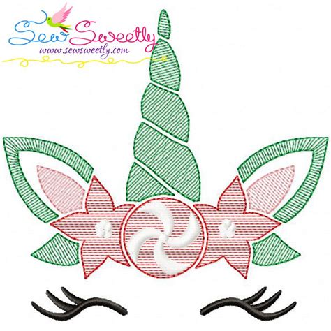 Christmas Unicorn Face Sketch Embroidery Design Sew Sweetly