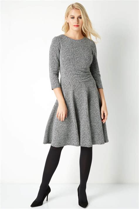 Fit And Flare 3 4 Sleeve Dress In Grey Roman Originals Uk