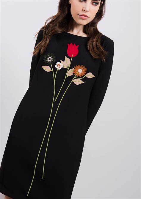 Black Dress With Floral Embroidery
