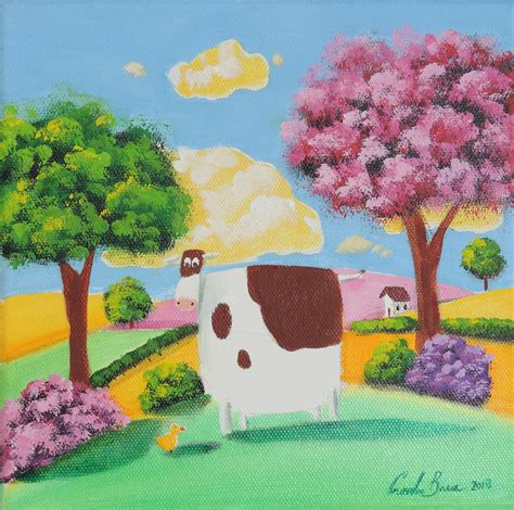 Cow Folk Art Painting Painting By Gordon Bruce Fine Art America