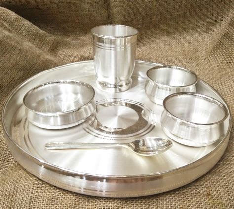 Simple gifts, in the form of toys, clothes, etc. 999 Pure Silver Dinner Set / Thali Set - Ashapura Pattern ...