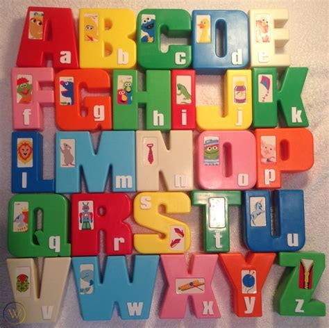 Sesame Street Alphabet Vintage Jumbo Abc Colorful Toy Blocks Tyco