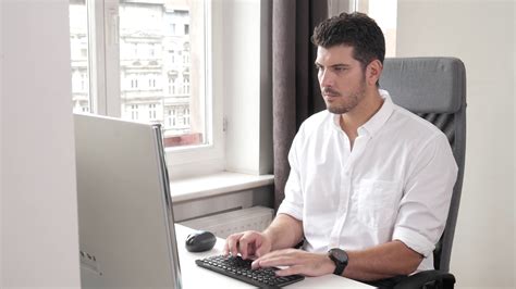 Office Man Working With Computer Pc White Stock Footage Sbv