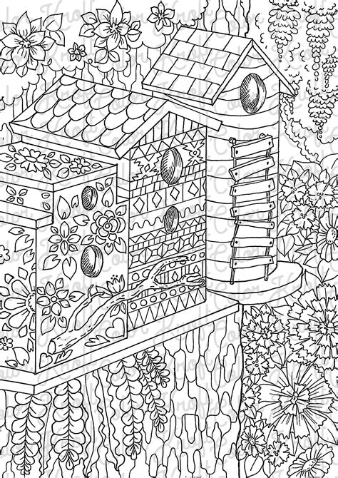 Easy and free to print birdhouse coloring pages for children. Bird Houses in the Country // Coloring Page Printable ...