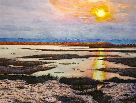 Alain Weiss Coucher De Soleil Aquarelle Marine Sea Watercolor