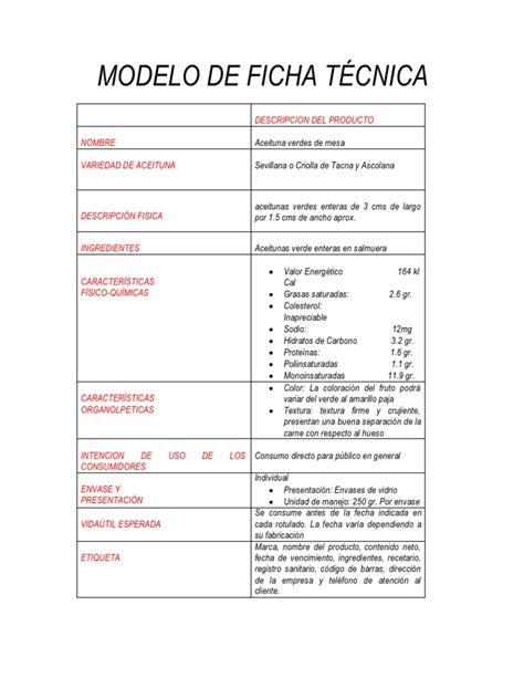 Modelo De Ficha Tecnica Pdf
