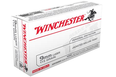 Winchester 9mm Luger 115 Gr Jhp Jacketed Hollow Point Usa 50box