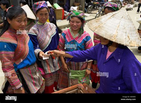Flower Hmong Young Woman Buy Ice Lollies From Conical Hat Vendor Bac Ha