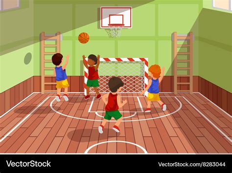 School Basketball Team Playing Game Kids Vector Image