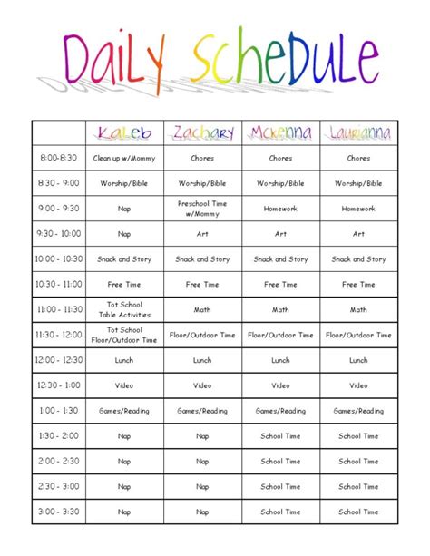 Sample Schedule Of Our Daily Homeschool Routine For Our Four Kids Ages