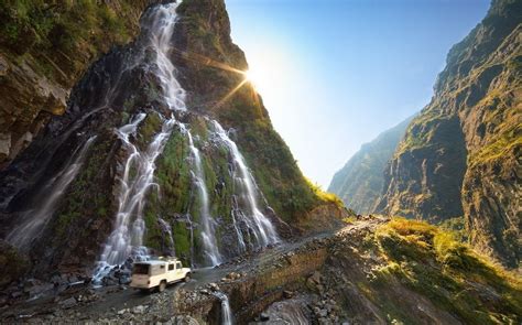 Free Download Hd Wallpaper Nature Landscape Mountain Waterfall Sun