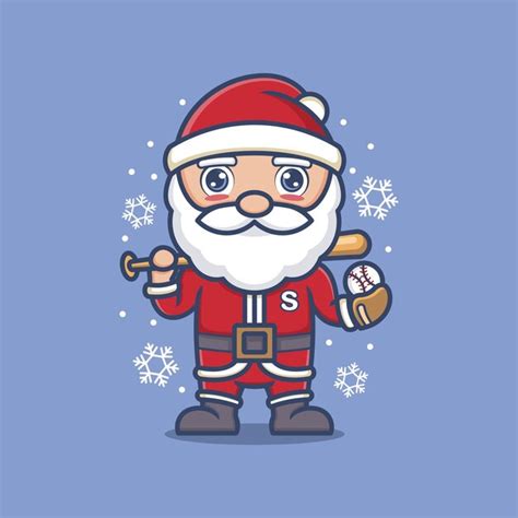 Premium Vector Cute Cartoon Santa Claus Playing Baseball