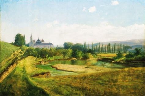 Summer landscape with green grass, road and clouds in hungary. Landscape Painting by Hungarian Artist Karoly Telepy (1828 ...