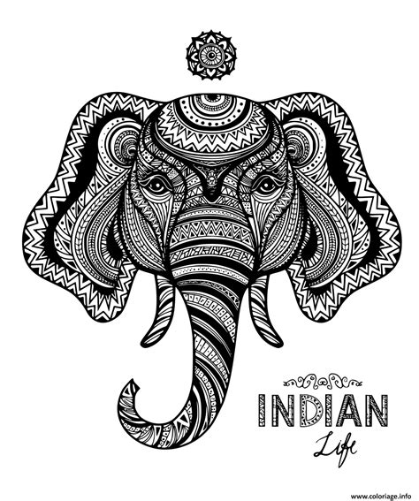Coloriage Elephant Indian Adulte Zentangle Dessin Elephant à Imprimer