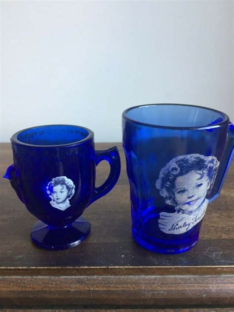 Vintage 1930s Hazel Atlas Shirley Temple Cobalt Blue Glass Cup And Egg