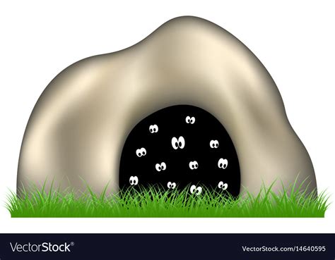 Eyes In The Dark Cave And Green Grass Royalty Free Vector