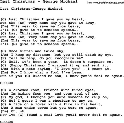 Song Last Christmas By George Michael Song Lyric For Vocal Performance
