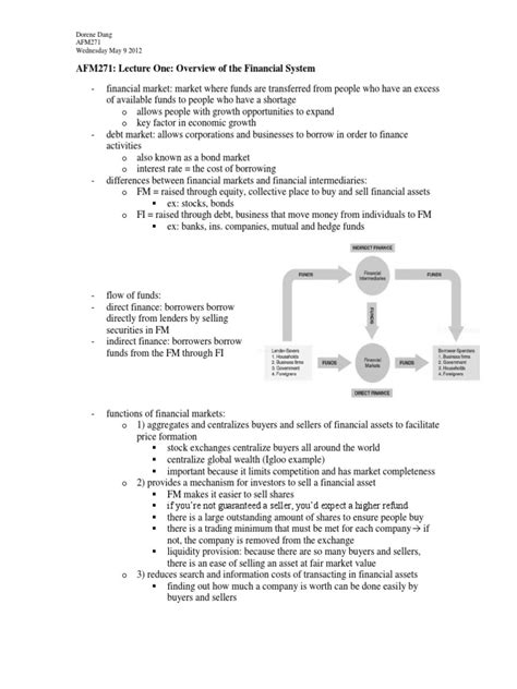 Lecture One And Two Summary Notes Pdf Financial Markets Stocks