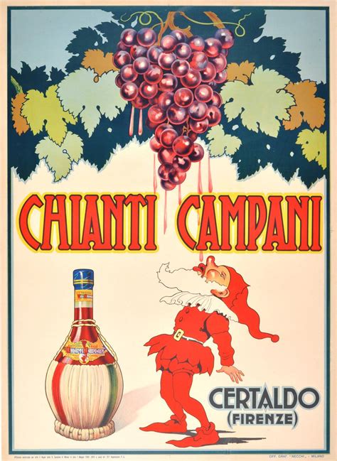 Unknown Original Vintage 1940 Advertising Poster For Chianti Campani