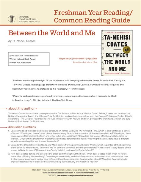 Between The World And Me Common Reading Guide By Random House Issuu