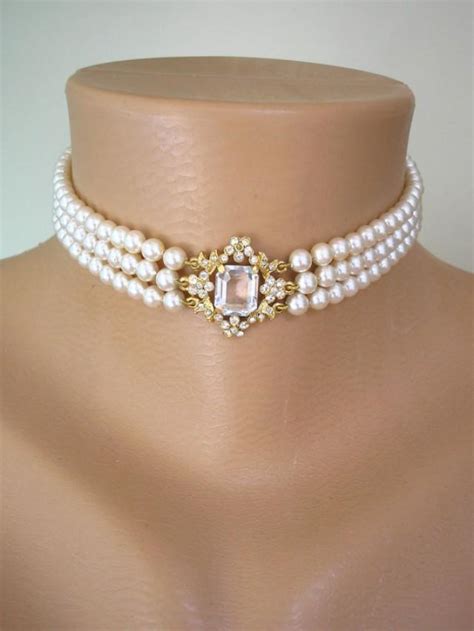 Pearl Choker Pearl Necklace Rosita Pearls Great Gatsby Strand Cream Pearls Vintage