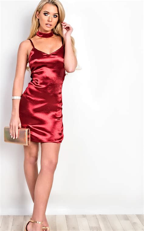 Womens Ladies Stunning Choker Neck Satin Slip Party Dress Ebay