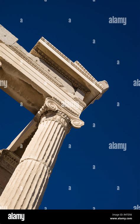 Athens Greece Detail Of Ionic Column Shaft And Capital Of The