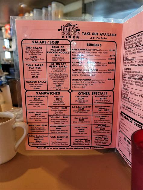 Menu at Jimmy's Eastside Diner restaurant, Miami