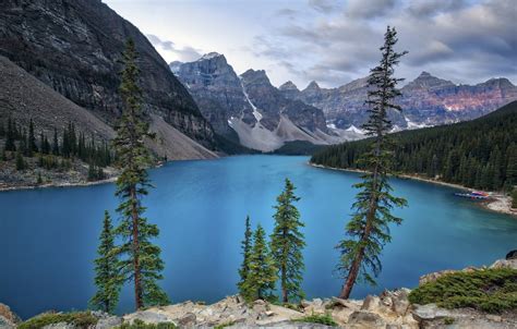 Обои деревья горы озеро Природа Канада Альберта Национальный парк