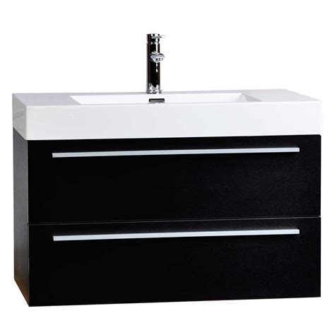 The quartz countertop with an undermount ceramic sink brings a refined luxe look (faucet is sold separately), while the aluminum bar pull handle on the vanity face adds a rich color contrast. Wall-Mount Contemporary Bathroom Vanity Black TN-T1000-BK ...
