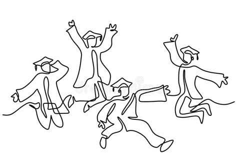 One Line Drawing Of Young Happy Graduate Male And Female College