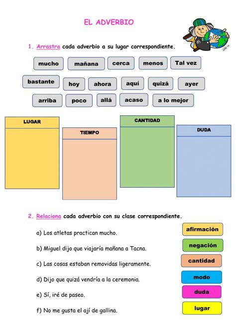 Ficha Online De Adverbios Preposiciones Y Conjunciones Para Quinto De
