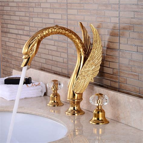 3pcs Golden Brass Swan Bathtub Crystal Dual Swan Handles Faucet Tub Mixer Tap Ebay