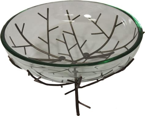 Glass Bowl Centerpiece With Metal Stand Resembling Branches And Twigs