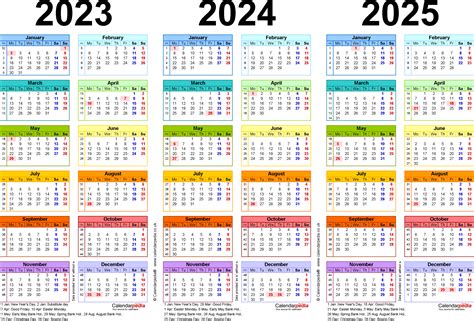 Three Year Calendars For 2023 2024 And 2025 Uk For Word