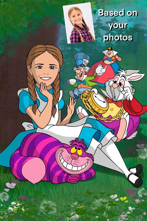 Custom Portrait Alice In Wonderland Cartoon Portrait Etsy
