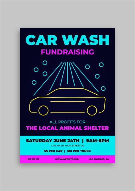 Free Neon Car Wash Company Fundraiser Flyer Template