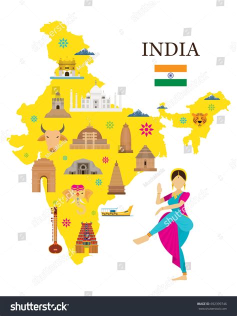 India Map And Architecture Landmarks Icons Vector Image 025