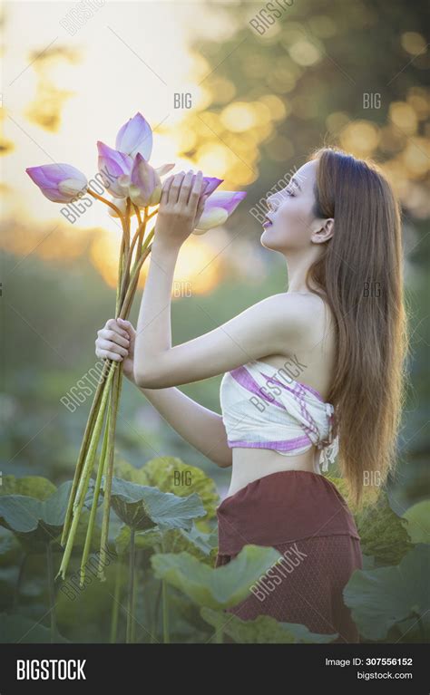 Woman Lotus Flower Image And Photo Free Trial Bigstock