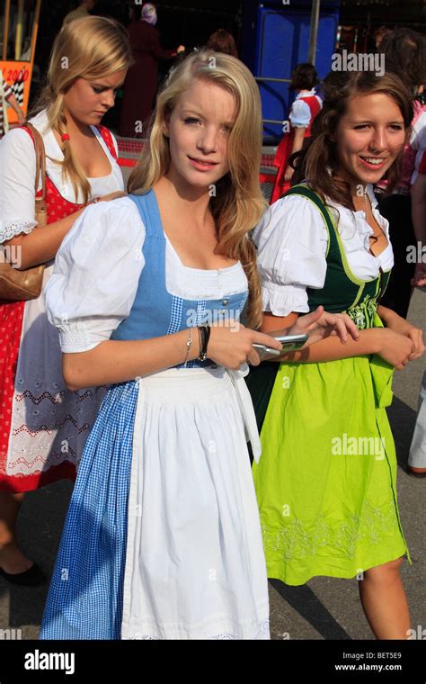 Germany Bavaria Munich Oktoberfest People In Traditional Dress
