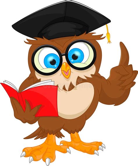 Owl Wearing Graduation Cap And Reading Book Stock Vector Illustration
