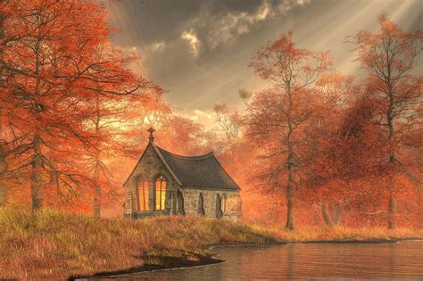 Autumn Chapel Painting By Christian Art