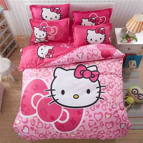 4pcs Hello Kitty Cartoon Bedding Set Kids With Duvet Cover Bed Sheet