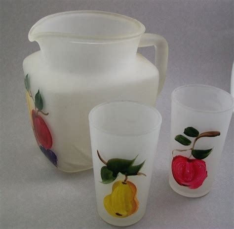 Vintage Frosted Glass Pitcher And Juice Glass Set Gay Fad Etsy My Xxx