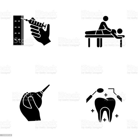 Medical Procedure Glyph Icons Set Injection With Syringe Massage