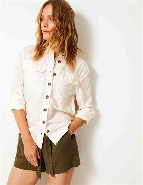 Button Detail Utility Shirt Per Una Mands Flattering Fashion Women